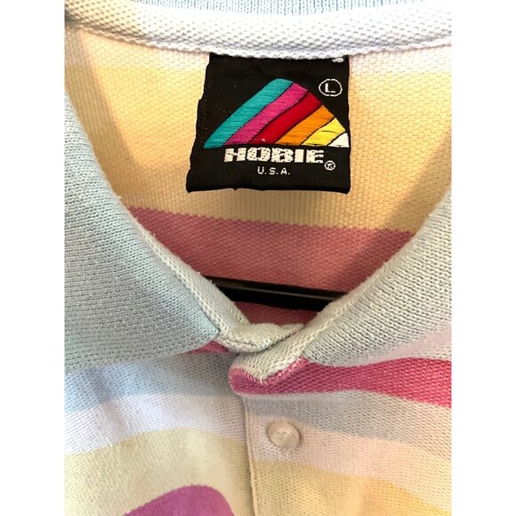 Vintage Hobie Polo‎ Shirt Pink/Blue/Yellow Size Large - Picture 2 of 4